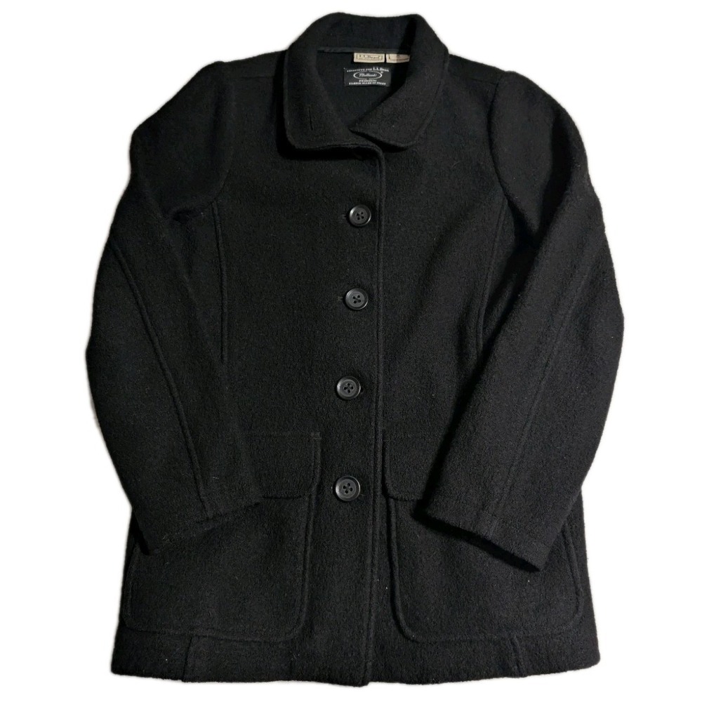 L.L.Bean Bellandi Italian Boiled Wool Coat Womens M Black Car Coat Jacket‎